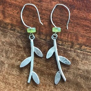 Sterling silver leaf design dangle earrings